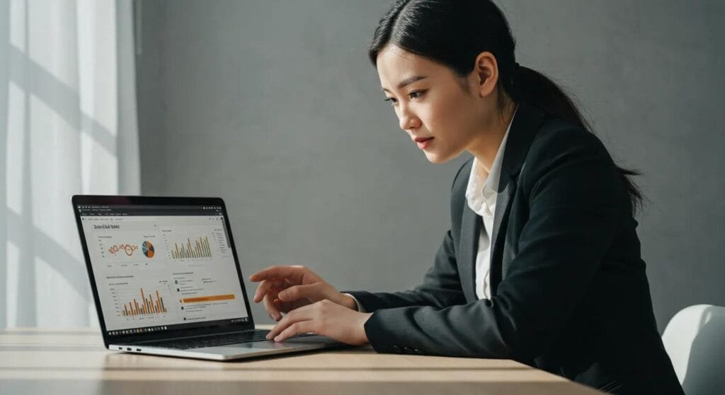 Marketing pro dissecting zero-click search results on a laptop screen