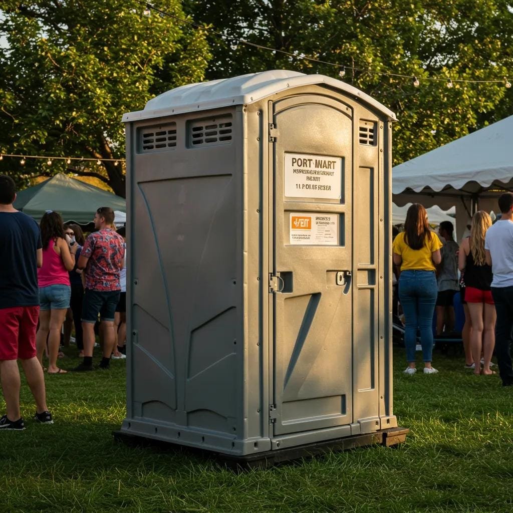 Clean porta potty at an outdoor event, emphasizing reliability and cleanliness