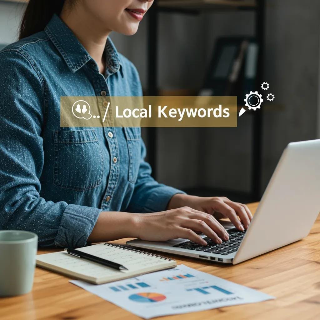 Expert digital marketer meticulously analyzing local keywords for a winning porta potty SEO strategy